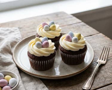 Easter Chocolate Cupcakes with Nests and Eggs