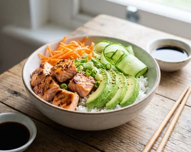 Japanese Rice Bowl with Salmon and Avocado