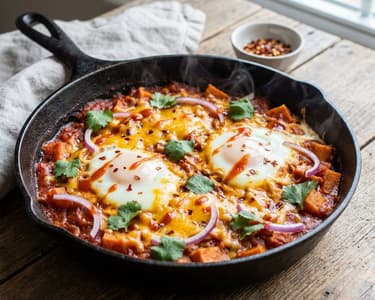 Sweet Potato Shakshuka with Sriracha Butter