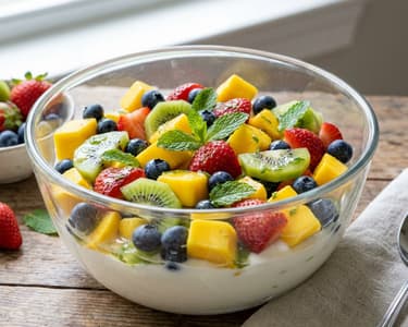 Summer fruit salad with lime dressing
