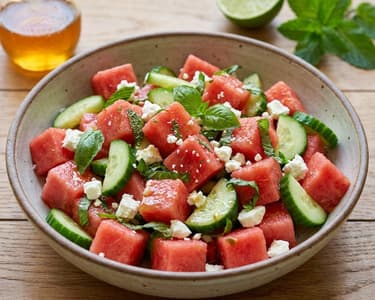 Watermelon salad with feta and cucumber