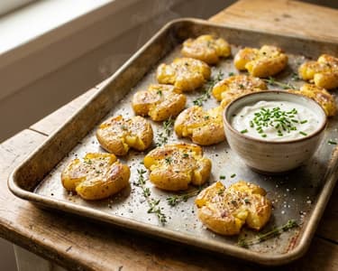 Smashed Roasted Potatoes | Crispy Side Dish with Chive Dip