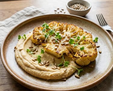 Karfiol steak selymes csicseriborsó krémmel
