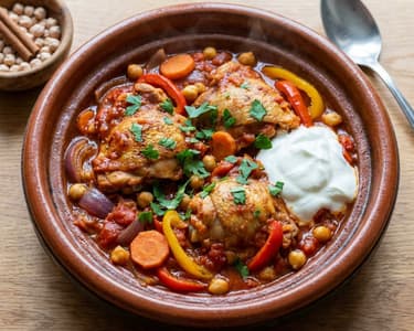 Marokkói csirke tajine csicseriborsóval