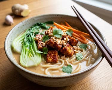 Peanut Butter Ramen with Crispy Korean Tofu