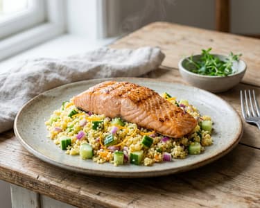 Baked salmon with orange couscous salad