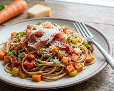 Spagetti paradicsomszósszal és serrano sonkával