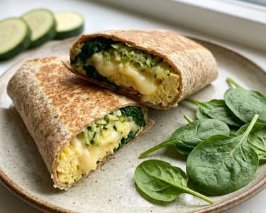 Breakfast wrap with zucchini and baby spinach