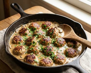 Turkey Meatballs in Creamy Mushroom Sauce