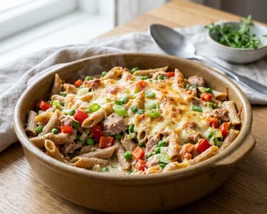 Baked whole wheat pasta with tuna