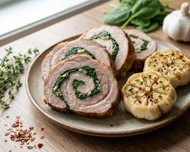 Pork Roll with Spinach and Roasted Garlic