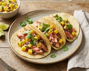 Taco füstölt lazacpisztránggal és mangósalsával