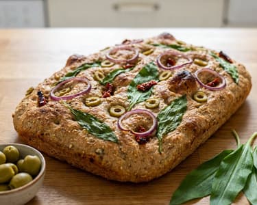 Whole wheat focaccia with wild garlic