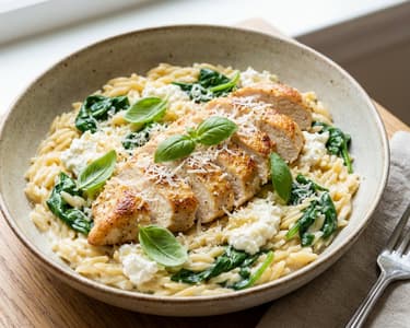 Ricottás orzo csirkével és spenóttal
