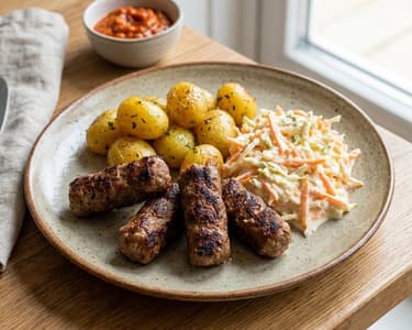 Csevapcsicsa sült burgonyával és Coleslaw salátával