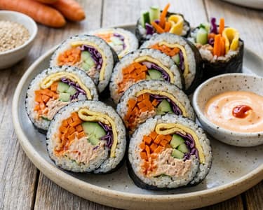 Kimbap tonhallal és zöldségekkel