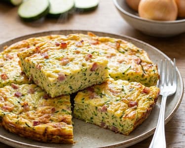 Courgette frittata with cheese and bacon