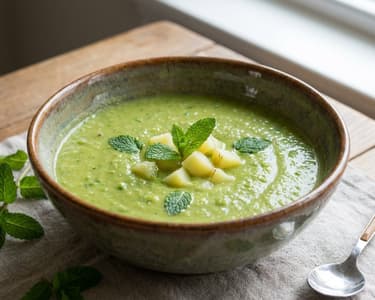 Minty Green Pea Cream Soup with Potatoes