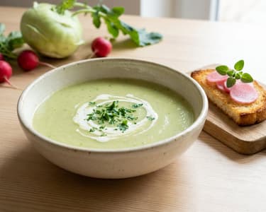 Krémes karalábéleves marinált retekkel