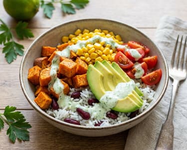 Mexican rice bowl with sweet potato and avocado | Healthy lunch