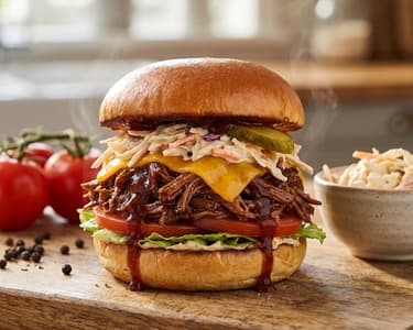 Tépett marhahúsos burger coleslaw salátával