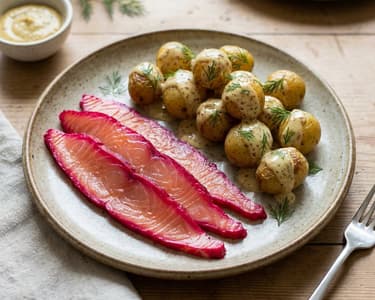 Gravad lax - Beetroot marinated salmon with creamy potatoes