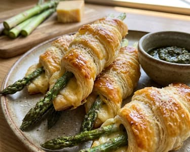 Asparagus in puff pastry with cheese