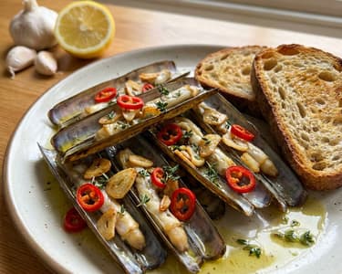 Baked Razor Clams with Garlic and Chili