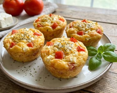 Tojásos muffin paradicsommal és krémfehér sajttal
