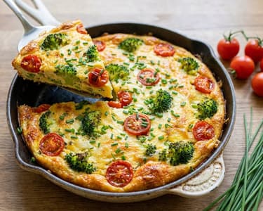 Vegetable frittata with broccoli and tomatoes