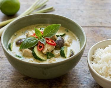 Zöld curry csirkével és zöldségekkel