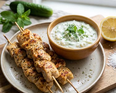 Görög csirke souvlaki tzatzikivel
