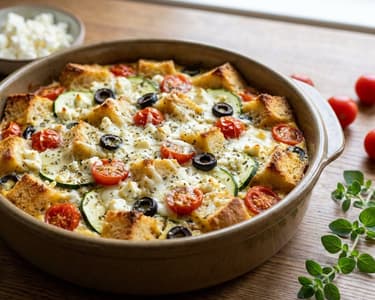 Mediterranean Strata | Leftover Savory Bread Pudding