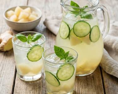 Gyömbéres-uborkás limonádé körtével és bazsalikommal