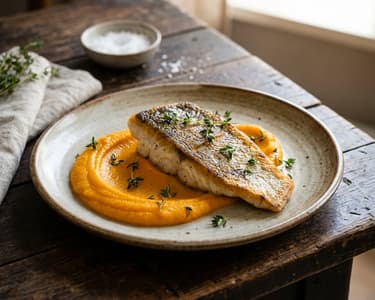 Pike-perch fillet with carrot purée and thyme