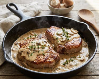 Pork loin in mushroom-cream sauce