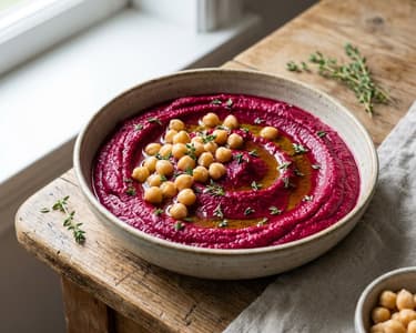 Silky beetroot puree with chickpeas and tahini