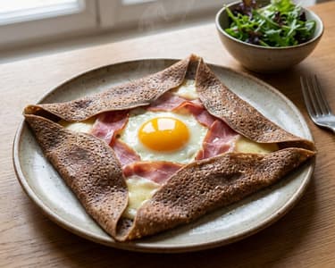 Galette - French buckwheat pancake with ham and cheese
