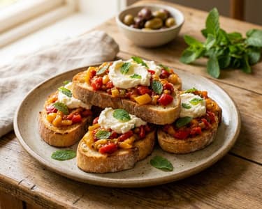 Roasted Pepper Tapenade with Mascarpone and Mint | Mediterranean Appetizer