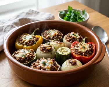 Roasted vegetables stuffed with minced meat