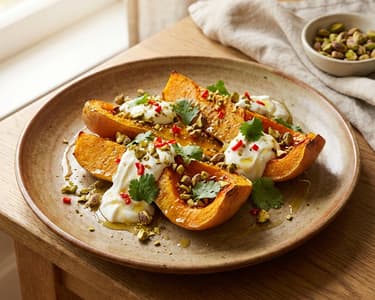 Roasted pumpkin with pistachios and Greek yogurt