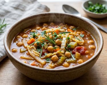 Chickpea soup with Chinese cabbage and rosemary