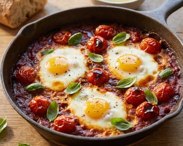 Tomato baked eggs with basil