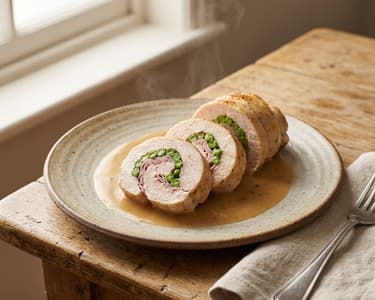 Chicken roulade with ham and pea filling