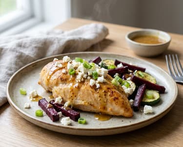 Feta Baked Chicken with Beetroot and Zucchini