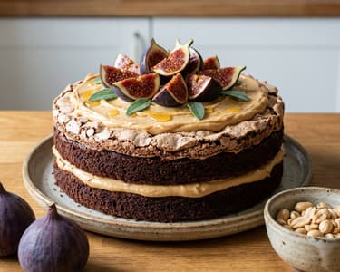 Csokoládétorta sós mogyoróvajjal és fügével