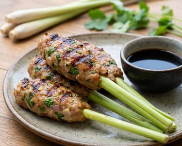 Nem lui - grilled minced meat on lemongrass