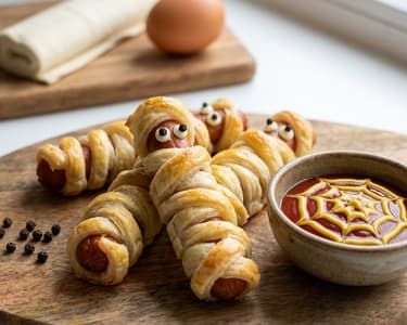 Sausage Mummies with Halloween Dip