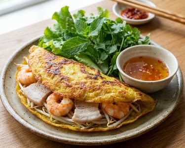 Banh xeo – crispy Vietnamese pancake with shrimp and pork belly