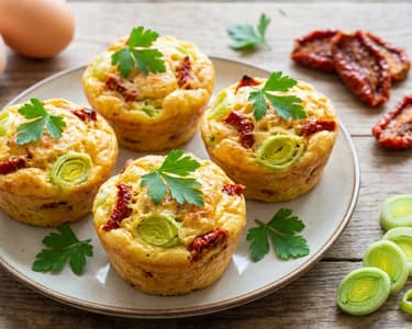 Tojásos muffin aszalt paradicsommal és póréhagymával | Egészséges reggeli